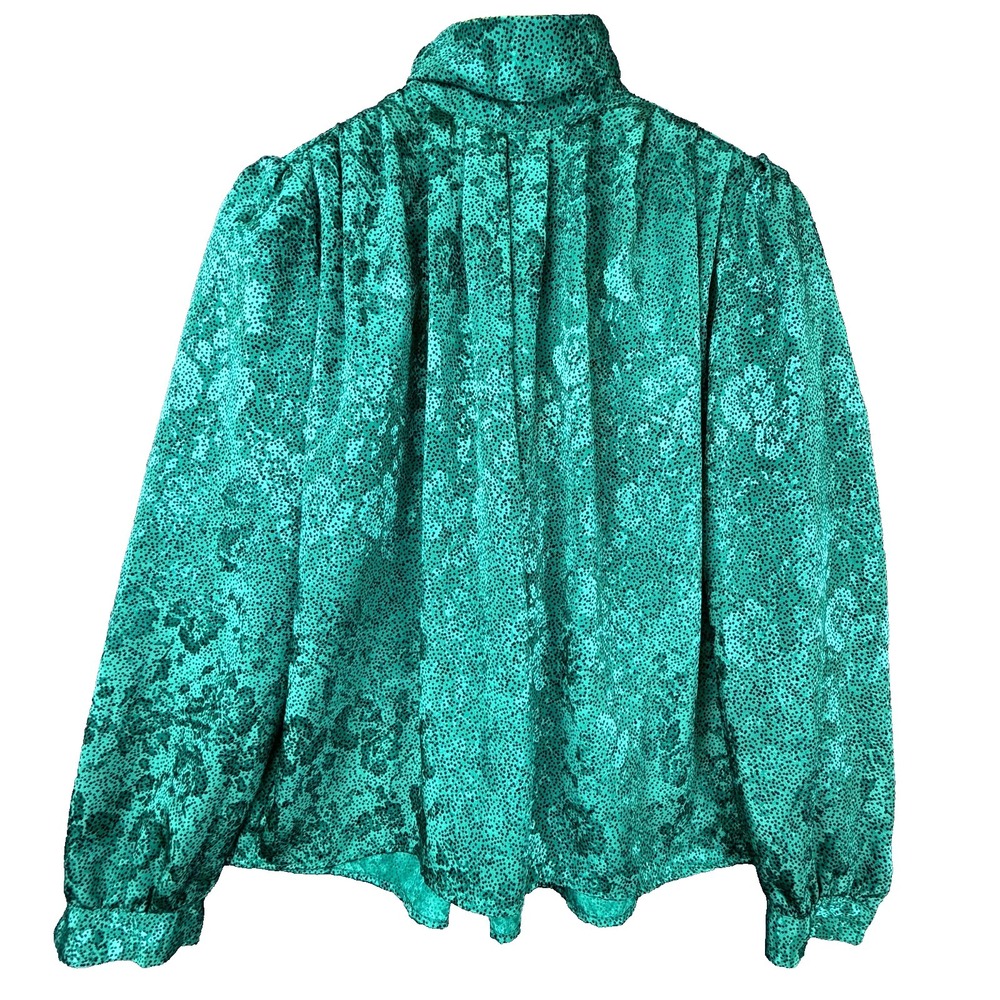 Vintage TJW‎ By Mervyn's Secretary Blouse Womens 6 Green Floral Pleated Jacquard